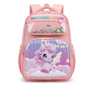 cartable  à Dos Scolaire 3D "Fantasy Licorne" pour Fille en rose