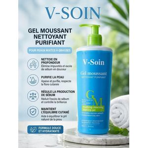 Gel moussant nettoyant purifiant pour visage 500 ml.