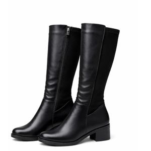 Bottes femme en cuir noir avec panneau élastique 