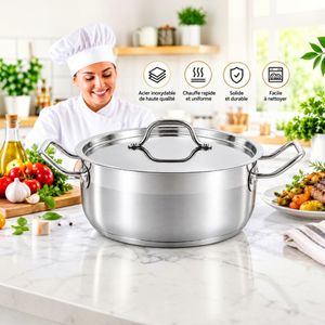Faitout en Acier Inoxydable Ø 32 cm avec Couvercle – Compatible Tous Feux