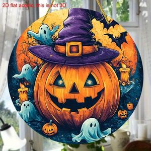 Ornements à suspendre en bois 2D de collection, ornements à suspendre ronds en acrylique 2D - pour citrouille d'Halloween et chapeau de sorcière, Jack-O'-Lantern design orange vif-violet - Parfait pour les décorations de fête d'Halloween, la décoration 