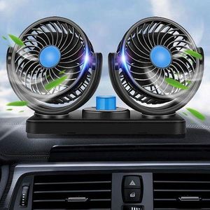 Ventilateur de Voiture Double Tête 12V USB Silencieux avec Rotation 360° Multi-Couleur