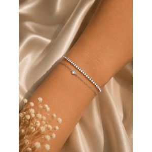 Bracelet Femme Double Rang en Acier Inoxydable Argenté