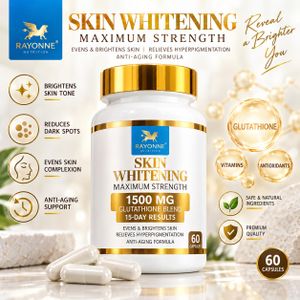 RAYONNE Glutathione Maximum Strength 1500 mg – Peau Lumineuse – 60 Capsules