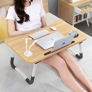 Bed Table, Portable Laptop Desk with Foldable Legs & Cup Slot,Foldable Laptop table for Sofa,Laptop Bed Tray for Working on Bed with Little Gift (Small Fan, Small Lamp) Maple