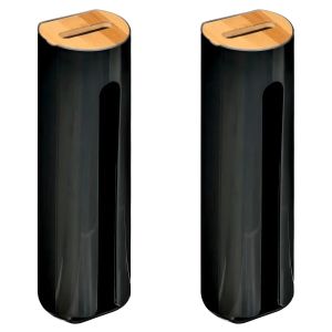 Distributeur de disques de coton - Bambou et Acrylique - Rangement Organisateur - Noir - Lot de 2