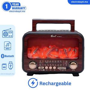Epe Radio Rechargeable Par Câble USB/Panneau Solaire Excellente Réception Multifonction Rétro Bluetooth Haut-Parleur Radio