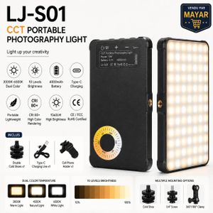 LJ-S01 Lampe LED Rechargeable 3 Modes d’Éclairage – Clip pour Smartphone et Ordinateur – Éclairage Vidéo USB-C – CRI 95+ – Intensité Réglable – Pour Selfie, Visioconférence, Streaming, TikTok & Photographie
