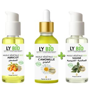 LY BIO PACK HUILE ABRICOT 50ML - POMPE + HUILE CAMOMILLE 50ML - PIPETTE + HUILE SAUGE 50ML - POMPE