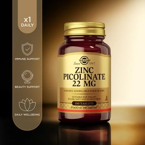 Solgar Picolinate de zinc 22 mg, 100 comprimés - Antioxydant, soutien cutané et immunitaire