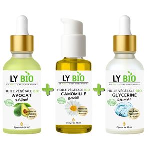 LY BIO PACK HUILE AVOCAT 50ml - PIPETTE + HUILE CAMOMILLE 50ML - POMPE + HUILE GLYCERINE 50ml - PIPETTE