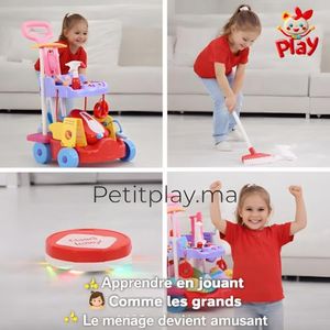 Kit de Nettoyage Enfant avec Aspirateur Robot – Chariot Ménage Jouet Éducatif