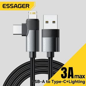 ESSAGER USB A câble Angle de 90 degrés Type C/Lightning câble de charge rapide pour iPhone 16 15 14Pro Max iPad Xiaomi Huawei