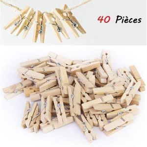 Pinces à Linge en Bois Naturel, Épingles à vêtements 40 pièces
