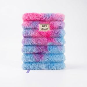 Genetic Agenda A5 Peluche Tie-Dye Rose Bleu – Notebook Kawaii "Get Lucky" Moelleux Matelassé Pages Lignées avec Ruban – LineaNotes