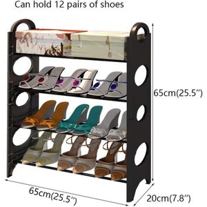 Porte-Chaussures Épuré 4 Niveaux Organisateur Noir Gain de Place Étagère Stable pour Maison Salle de Bain