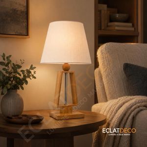 Lampe de Table Moderne en Bois et Tissu E27