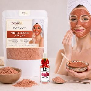 Zena Argile rouge naturelle éco 500g premium + huile de Rose 30ml gratuit