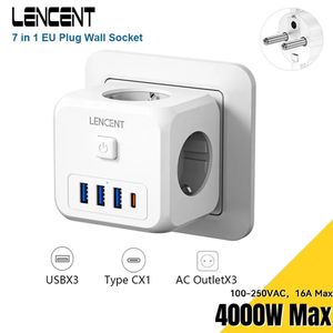 LENCENT-Prolongateur de prise murale avec 3 prises AC, 3 ports USB