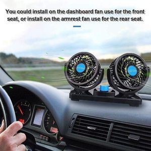 Ventilateur de voiture 12V/24V à double tête, rotatif à 360° avec puissance réglable – Circulateur d'air silencieux pour SUV et camping-car
