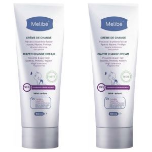 Melibé Lot de 2 - Crème de Change Bébé - Protection et Apaisement - Haute Tolérance - Sans Parfum - 100ml