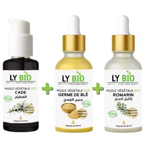 LY BIO PACK HUILE CADE 50ML - POMPE + HUILE GERME DE BLE 50ML - PIPETTE + HUILE ROMARIN 50ml - PIPETTE