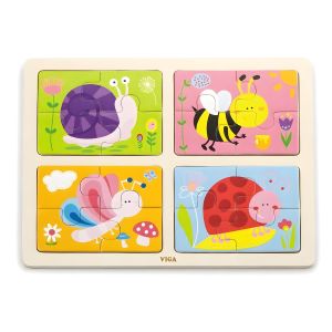 Puzzle Éducatif en Bois - 4 Puzzles d'Insectes - Pour Enfants 18 Mois et Plus - Multicolore
