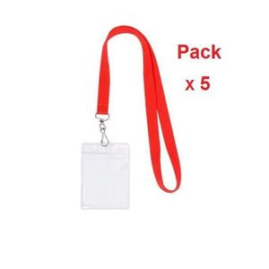 Pack de 05 porte-badges étanches avec cordon rouge