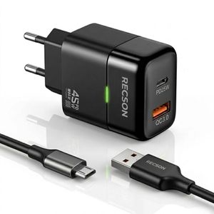Recson Chargeur mural rapide – 45W avec câble Micro USB - Couleur aleatoire