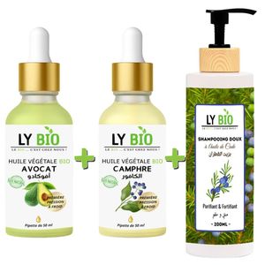 LY BIO PACK HUILE AVOCAT 50ml - PIPETTE + HUILE CAMPHREE 50ML - PIPETTE + SHAMPOOING A L'HUILE DE CADE 200ML
