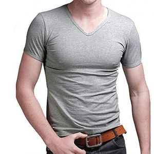 T-Shirt Homme Col en V Slim Fit – Coton Extensible & Confort Premium – Gris Chiné