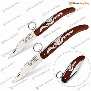 Pack de 2 Couteaux Pliants OKAPI Africa à Manche Effet Bois Rouge avec Anneau Porte-Clés