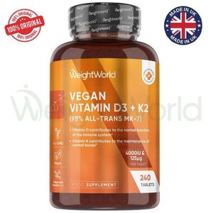 WeightWorld Vitamine D3 et K2 240 comprimés 4000UI de vitamine D3 et 125 mcg de Vitamine K2 MK7 - Made in UK
