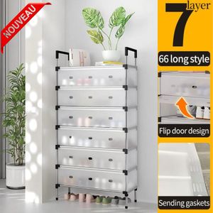 Meuble à chaussures 7 niveaux anti-poussière grande capacité en métal antirouille et anti-humidité