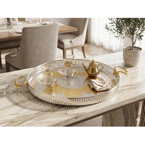 Plateau de service - AYA HOME - - Inox 18 crt très haute qualité - Design oriental -lourd-argenté et doré  43cm