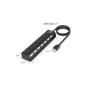 HUB USB 2.0 à 7 ports avec interrupteurs LED