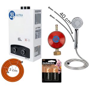 ACITKA Pack Premium : Chauffe-eau à gaz  6L (technologie allemande) - Garantie 2 ans + Kit de douche et accessoires d'installation complets