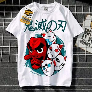 BENYAHYA STORE قميص أوطاكو تيشرت مانكا أنيمي ياباني ملابس رجال نساء لباس أوتاكو أولاد بنات تيشورت - Demon Slayer Tshirt Anime T-shirt Kimetsu Manga Mask's Teshirt Otaku Teeshort Cosplay