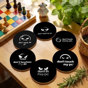 6 sous-verres ronds en bois carton , style Ins, motif d'expression drôle et créatif, coussinets pour tasses à café et thé,  de table résistant à la chaleur et antidérapant, ensemble de coussinets pour tasses de bureau et de maison, sous-verres indi