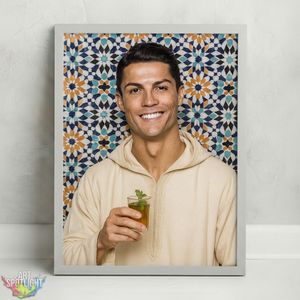 Tableau décoratif 30x40cm - Cristiano Ronaldo en tenue marocaine - Cadre Gris
