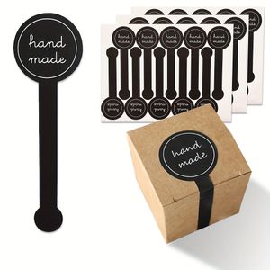 120 Étiquettes Autocollantes Noires "Handmade" – Stickers de Scellage pour Emballages, Pâtisseries et Cadeaux