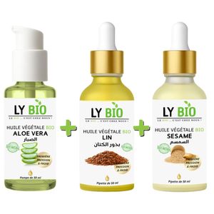 LY BIO PACK HUILE ALOE VERA 50ml - POMPE + HUILE LIN 50ML - PIPETTE + HUILE SESAME 50ml - PIPETTE