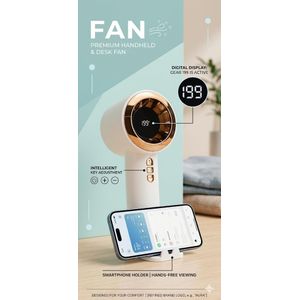 Fan Ventilateur USB Portable + support Téléphone, Mini Ventilateur USB à main Rechargeable, 5 Vitesses