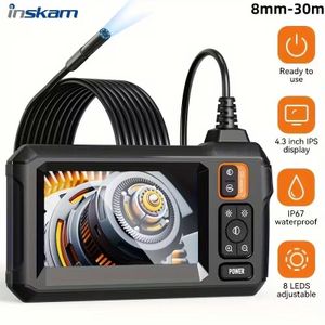  Caméra Endoscopique 30m avec Écran LCD IPS de 4.3 Pouces, Endoscope Industrielà Lentille Unique 8mm IP67 Étanche