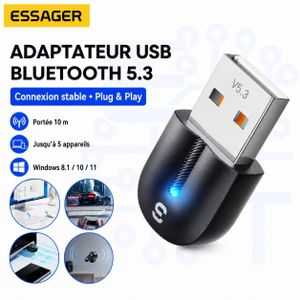 ESSAGER محول USB بلوتوث 5.3 للكمبيوتر – توصيل وتشغيل، مدى 10 أمتار، يدعم حتى 5 أجهزة، متوافق مع Windows 8.1/10/11