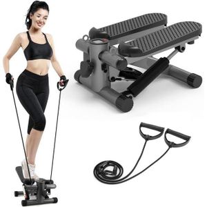 Stepper compact pour entraînement, équipé de bandes élastiques et d’un écran digital, supportant jusqu’à 136 kg.