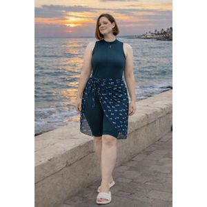 Burkini Femme 3 Pièces avec Paréo – Bleu Marine Élégant