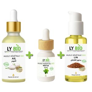 LY BIO PACK HUILE AIL 50ML - PIPETTE + HUILE ESSENTIEL MENTHE 10ML + HUILE LIN 50ML - POMPE