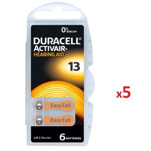 Duracell Piles Aide Auditive 1.45v Size 13 PR48 5 Boite de 6 Piles Chacune