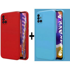 2 Pochette silicone pour Samsung Galaxy A71 Rouge et Bleu ciel 